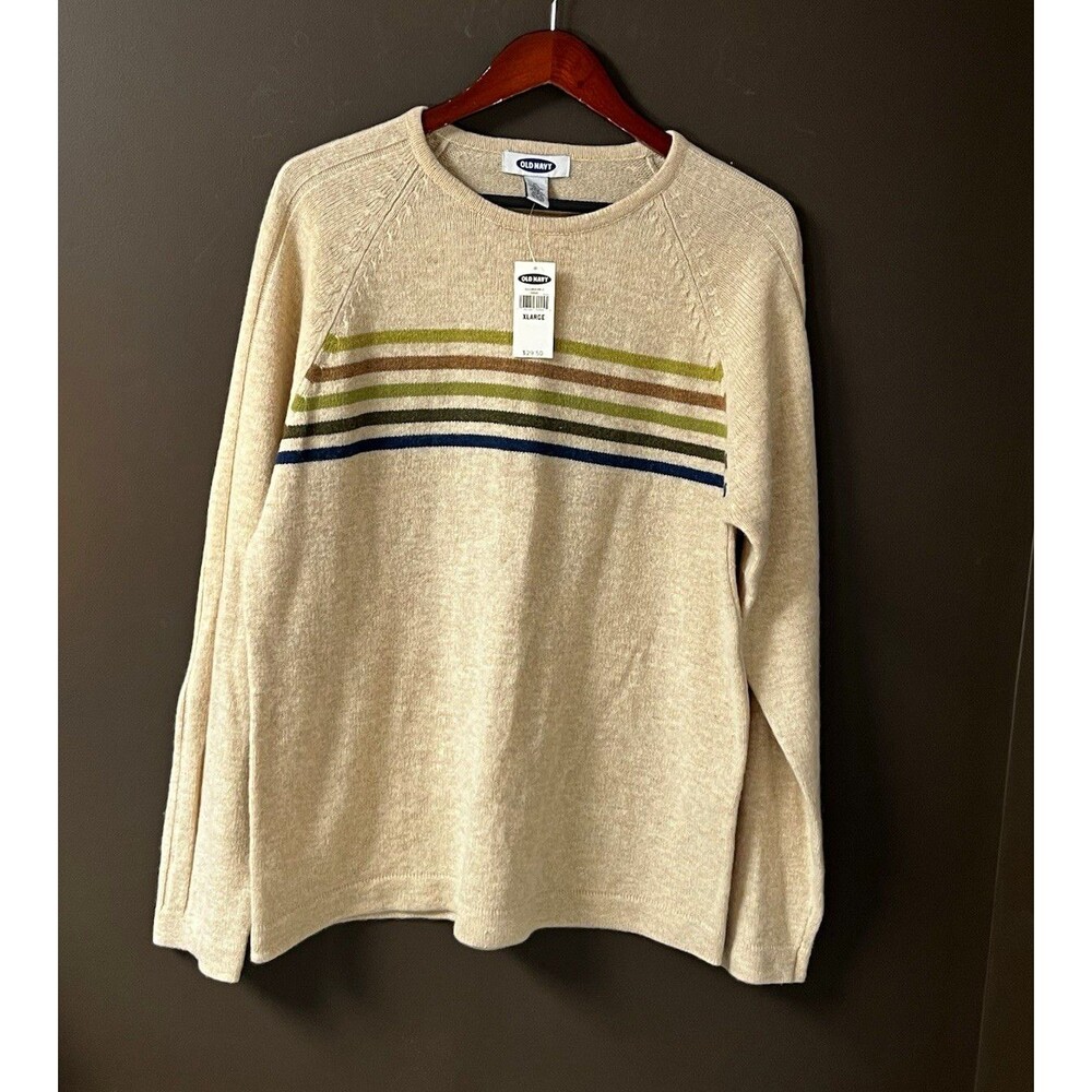 Old Navy Women’s XL Beige Striped Crewneck Raglan Knit Lambswool Pullover